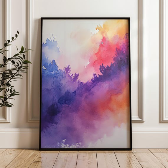 Abstract Painting Print Dynamic Purple And Orange Aura Poster On Matte Paper