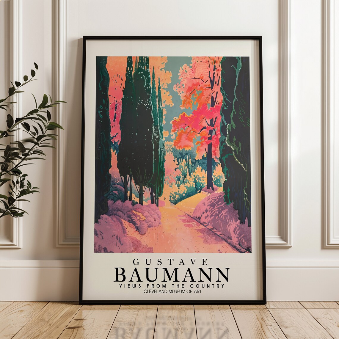 Gustave Baumann Cypress Tree Lane Pink Sunset Vintage Nature Art Poster