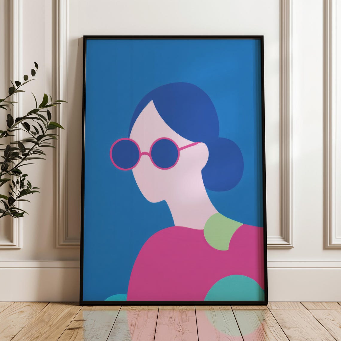 Stylish Blue Woman With Pink Sunglasses Minimalist Pop Art Poster
