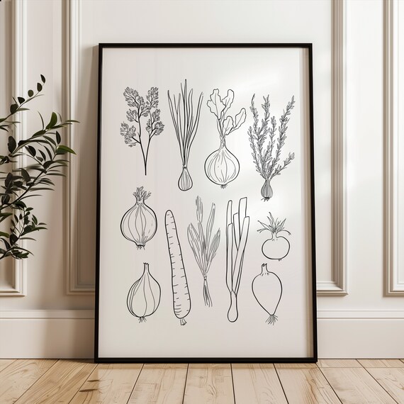 Vegetables Single Line Art Botanical Kitchen Minimalist Print