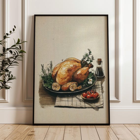 Food Art Poster Handdrawn Chicken Illustration On Matte Paper