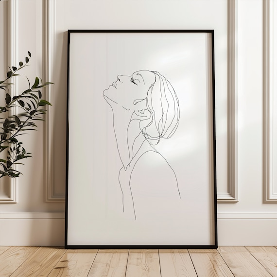 Minimalist Woman Line Art Pensive Portrait Profile Elegant Poster