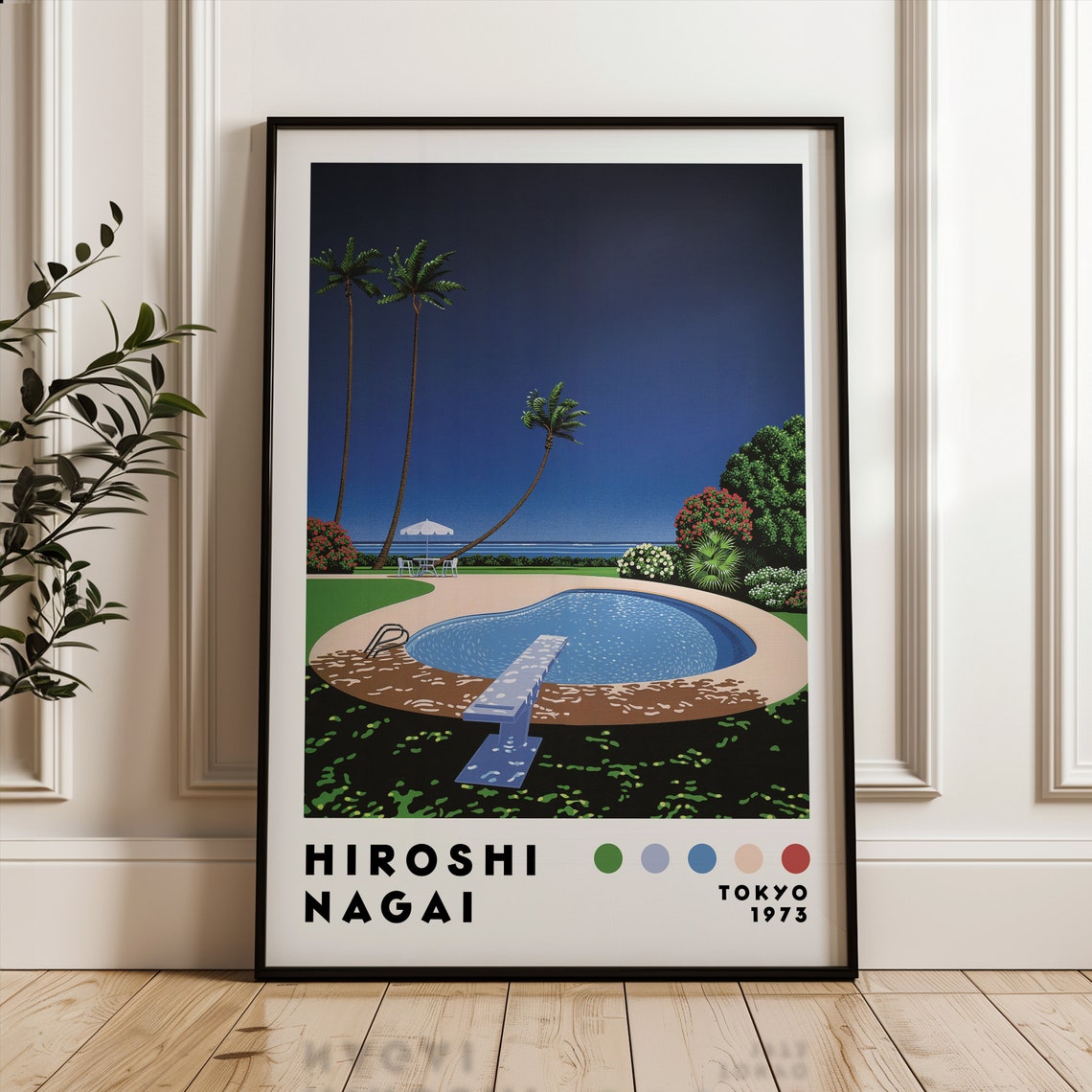 Hiroshi Nagai Tokyo 1973 Swimming Pool Diving Board Night Art Poster
