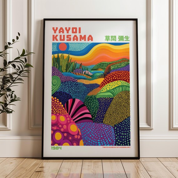 Yayoi Kusama Rolling Dotted Hills Sunset Landscape 1984 Poster