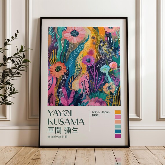 Yayoi Kusama Teal Underwater Floral Dots Exhibition 1984 Poster