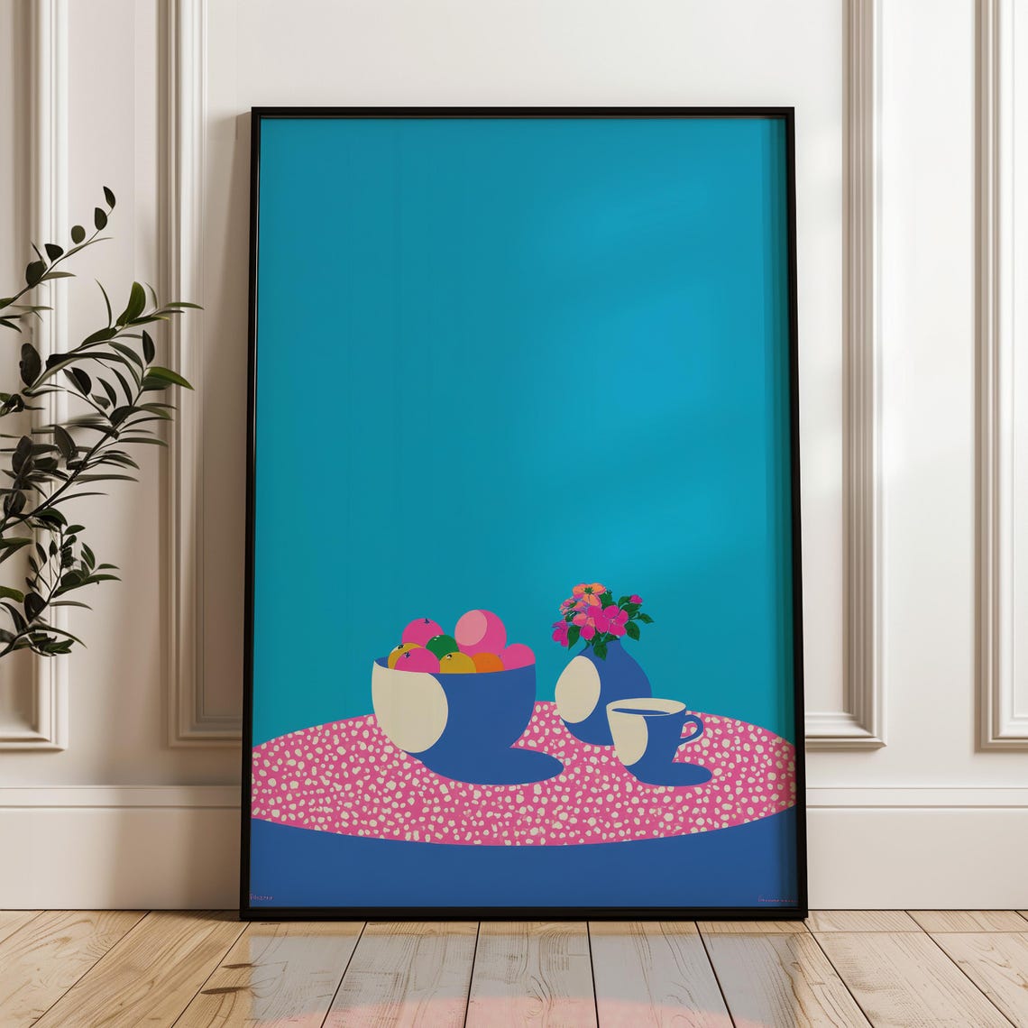 Colorful Still Life With Fruit Bowl Flowers And Cup Pop Art Poster