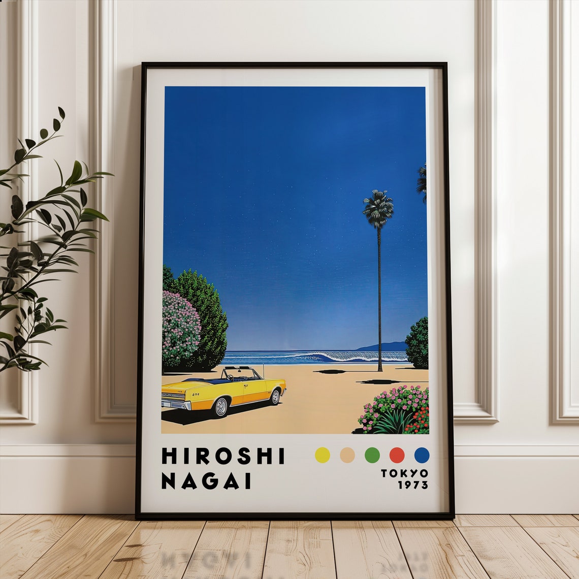 Hiroshi Nagai Tokyo 1975 Yellow Convertible Beach Scene Poster