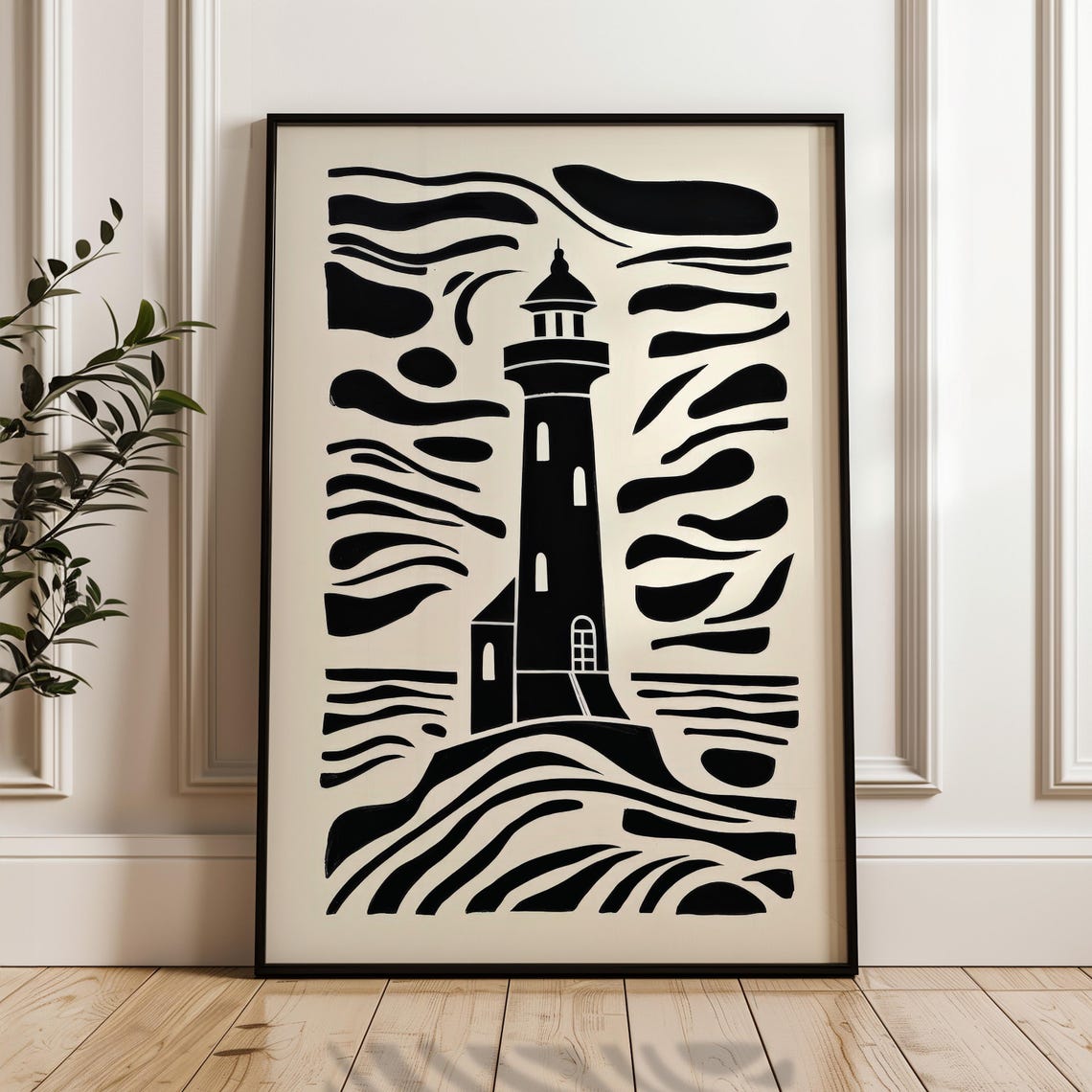 Minimalist Lighthouse Poster Black And Beige Print Modern Organic Wall Art Scandinavian Home
