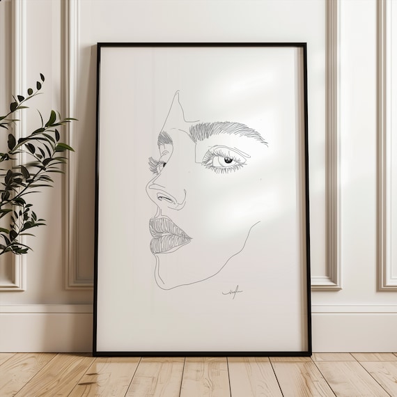 Woman Lips Profile Continuous Line Drawing Minimalist Art Poster