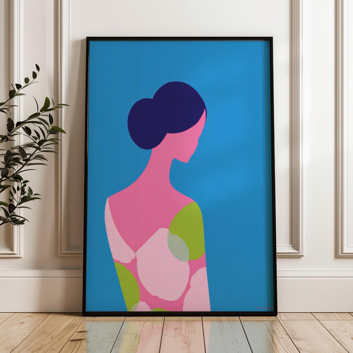 Minimal Woman Silhouette Pink Blue Modern Pop Art Portrait Poster