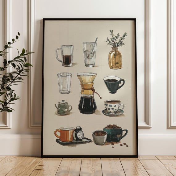 Coffee Chart Art Poster Handdrawn Illustration On Matte Paper