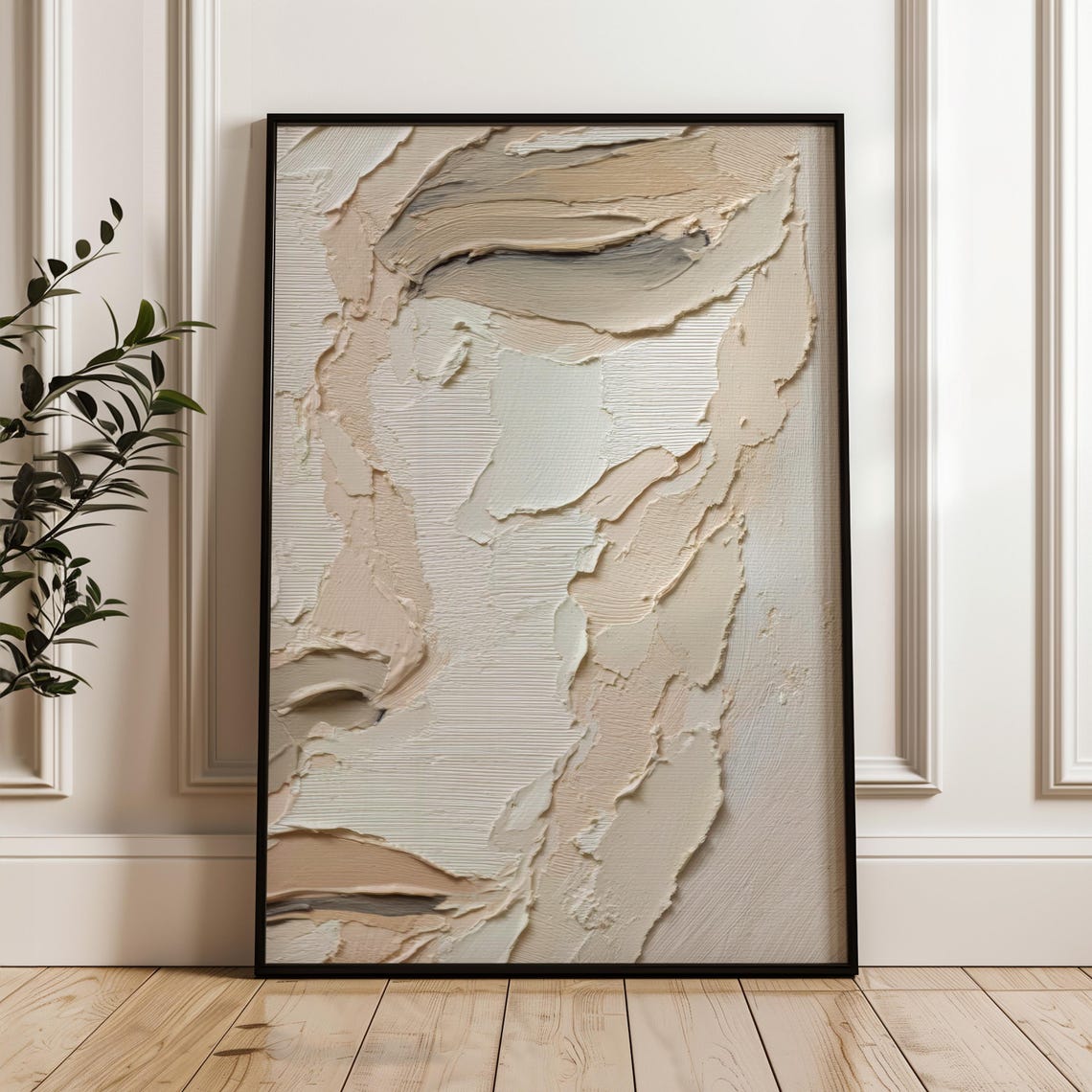 Neutral Abstract Wall Art Textured Palette Knife Print Beige Minimalist Decor Modern Portrait Painting