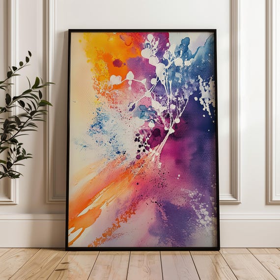 Abstract Watercolor Wall Art Colorful Splash Matte Paper