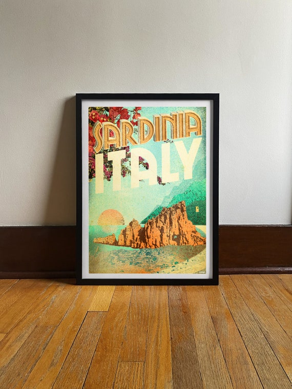 Sardinia Italy Vintage Travel Poster, Europe Art Print