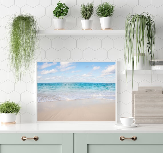Turquoise Waves Washing Over Soft Pink White Sand Beach Poster