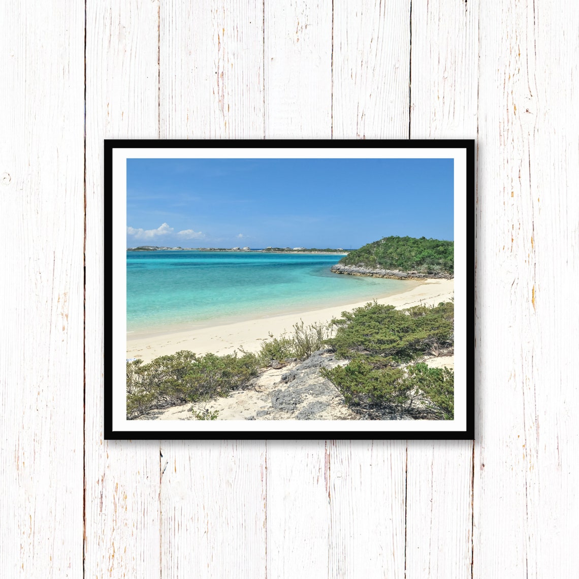 Curved Sandy Beach and Turquoise Sea Coastal Photo Art Poster - Image 2