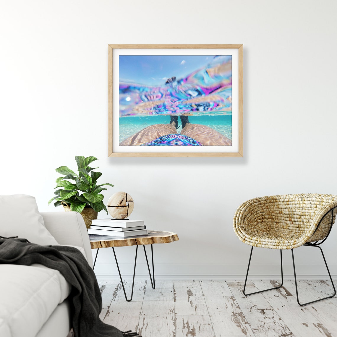 Split Underwater Swimmer Turquoise Ocean Creative Photo Poster - Image 3