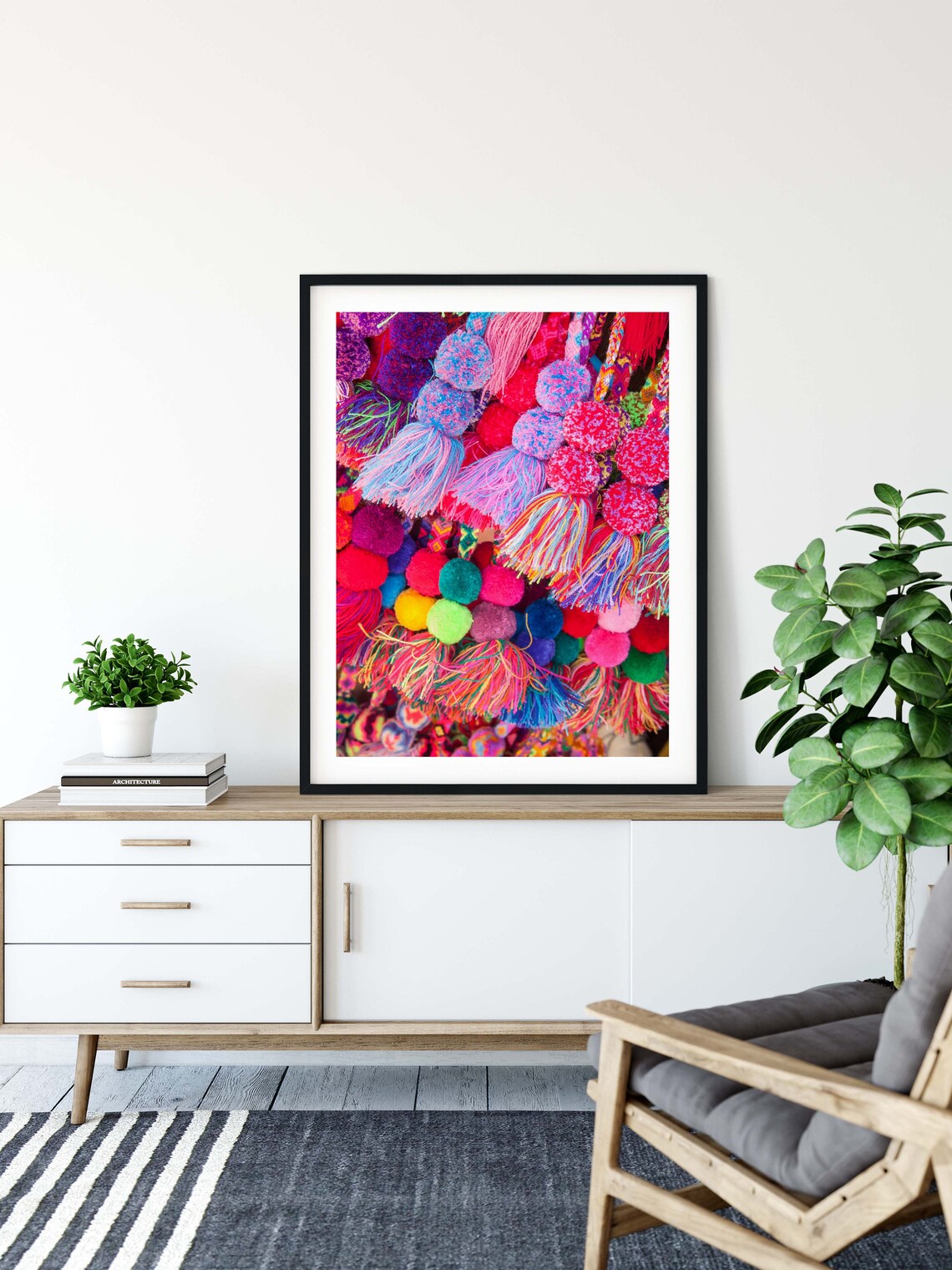 Colorful Yarn Pom Poms and Tassels in a Festive Display Poster - Image 2