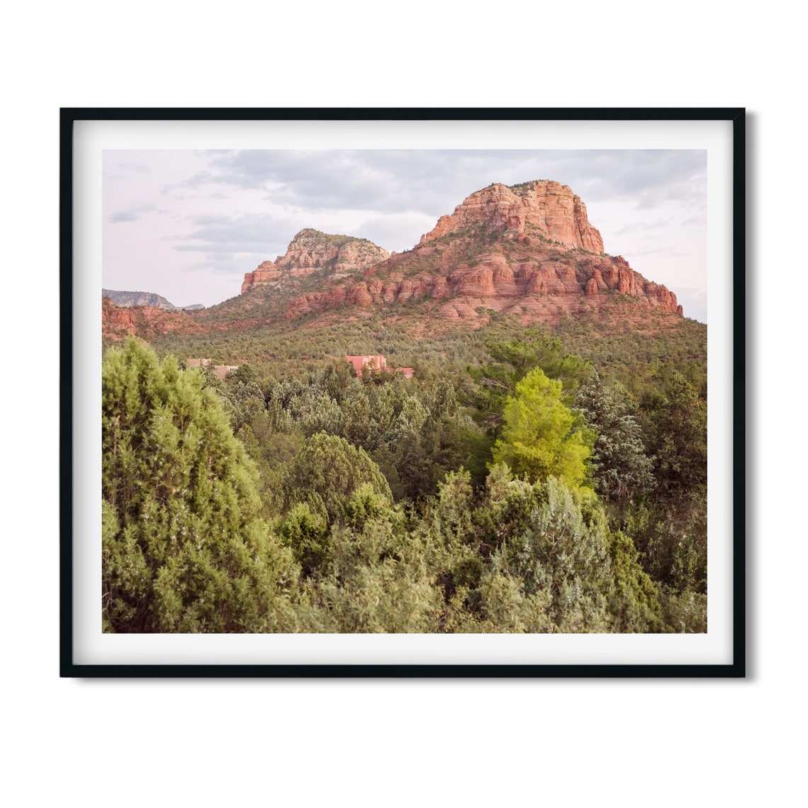 Red Rock Buttes Rising Above Green Pine Forest Valley Poster - Image 2
