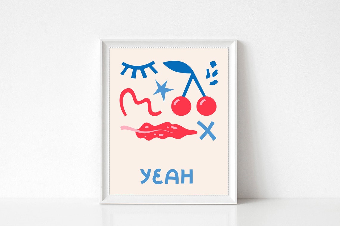 Cherry Red Lips and Cherries Pop Art Face Graphic Yeah Poster - Image 3