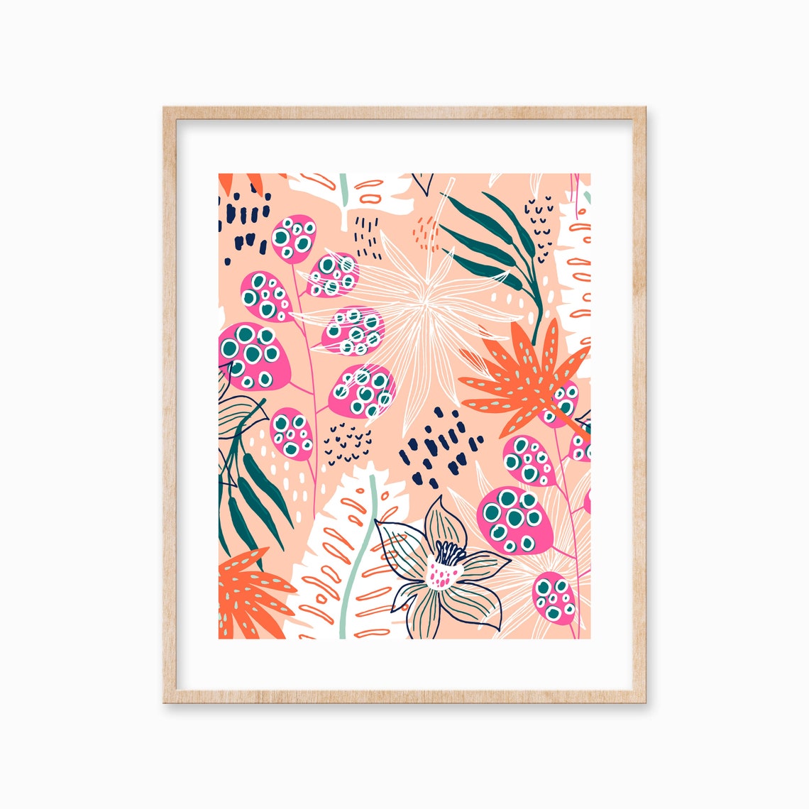 Peach Tropical Bloom Pattern Pink Coral Botanical Flower Poster