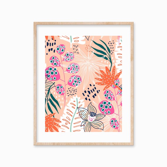 Abstract Exotic Flowers Wall Decor Tropical Leaves Nature Art Foliage Wall Decor Trendy Gifts For Her