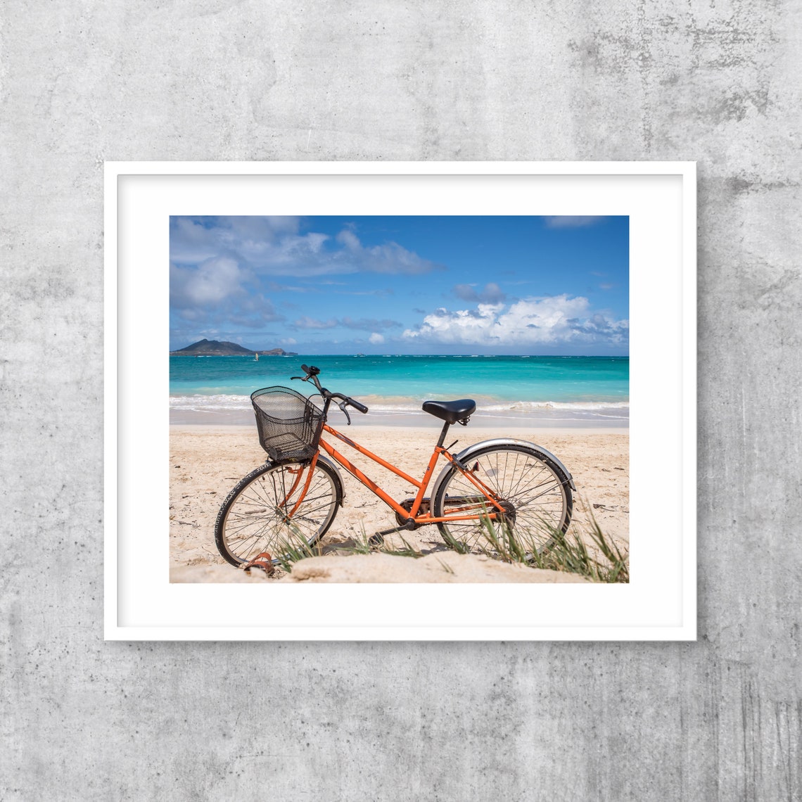 Beach Bike Art Beach Photography Beach Cruiser Art Travel Poster Hawaiian Decor Orange Hawaiian Bike Print - Image 3