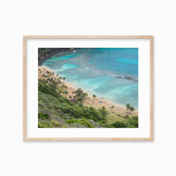 Hanauma Bay Beach Photography Aerial Print Hawaii Wall Art Print Ocean Water Photo Beach Wall Print