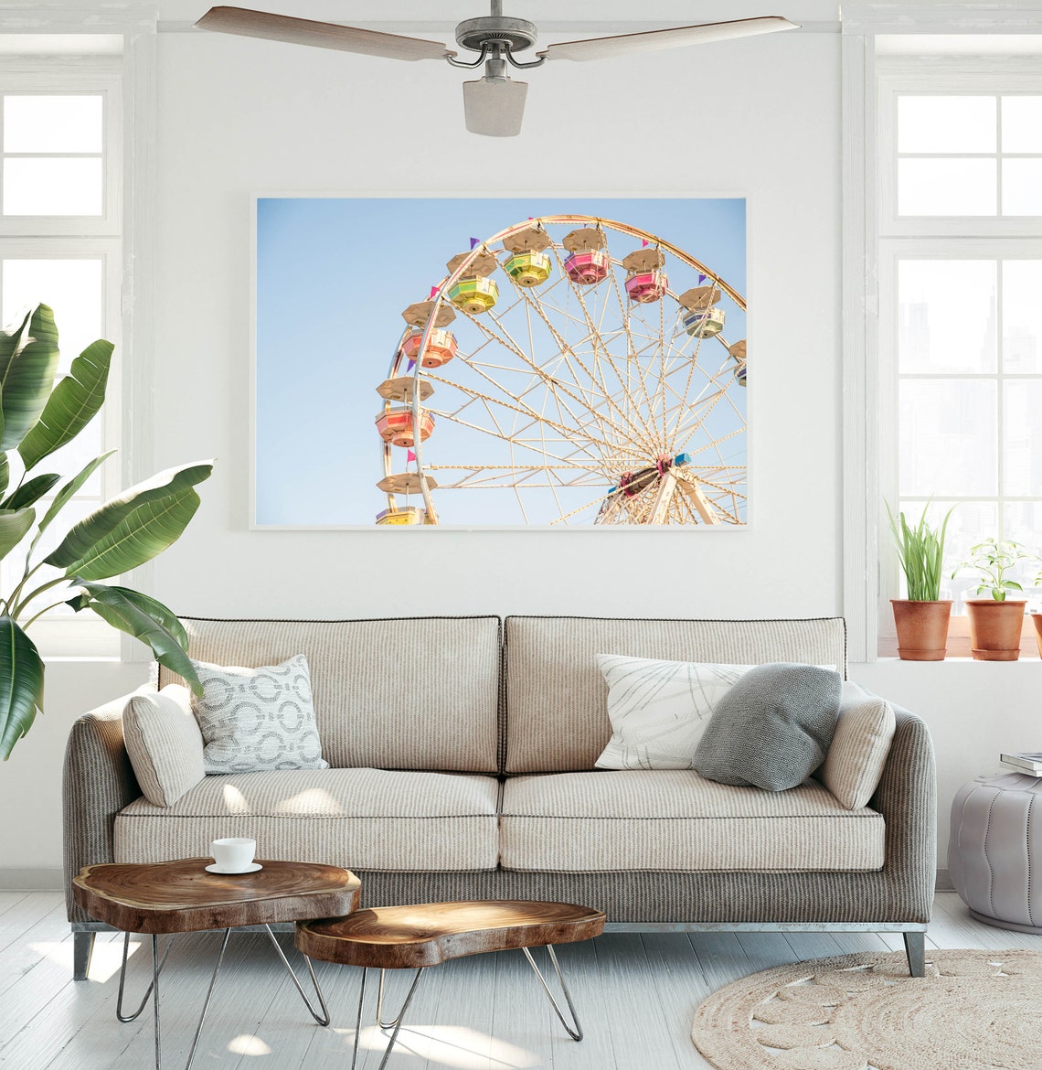 Colorful Ferris Wheel Against Clear Bright Blue Summer Sky Poster - Image 3