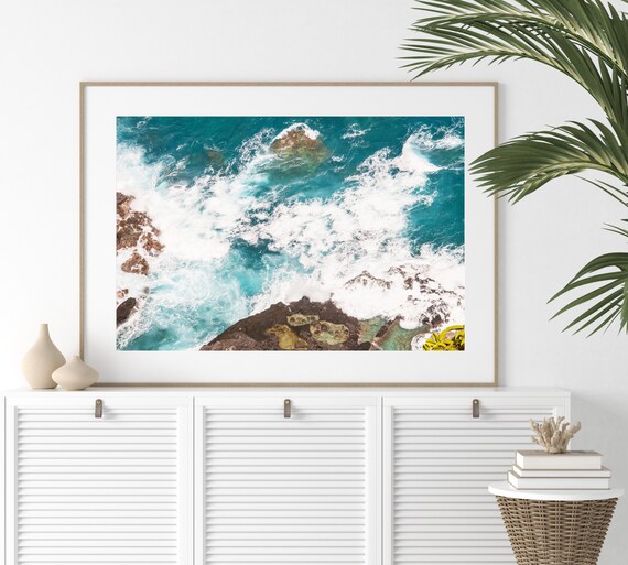Ocean Print Wall Art Living Room Wall Art Cerulean Sea Blue Ocean Waves Art Surf Print