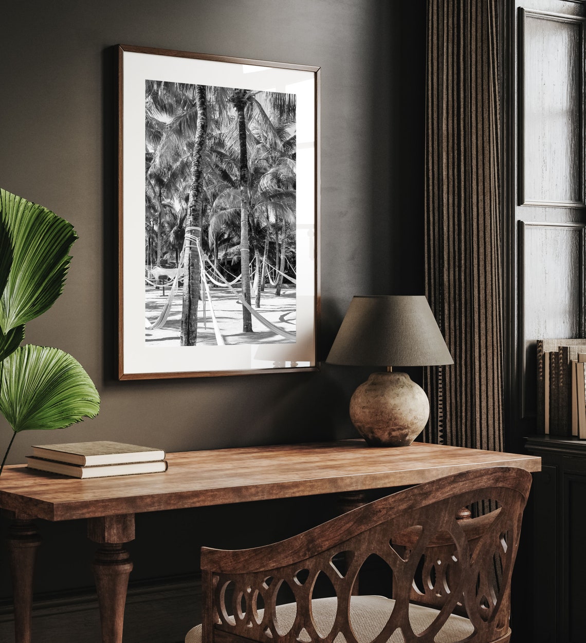 Black And White Palm Trees Hammock Tropical Beach Photo Poster
