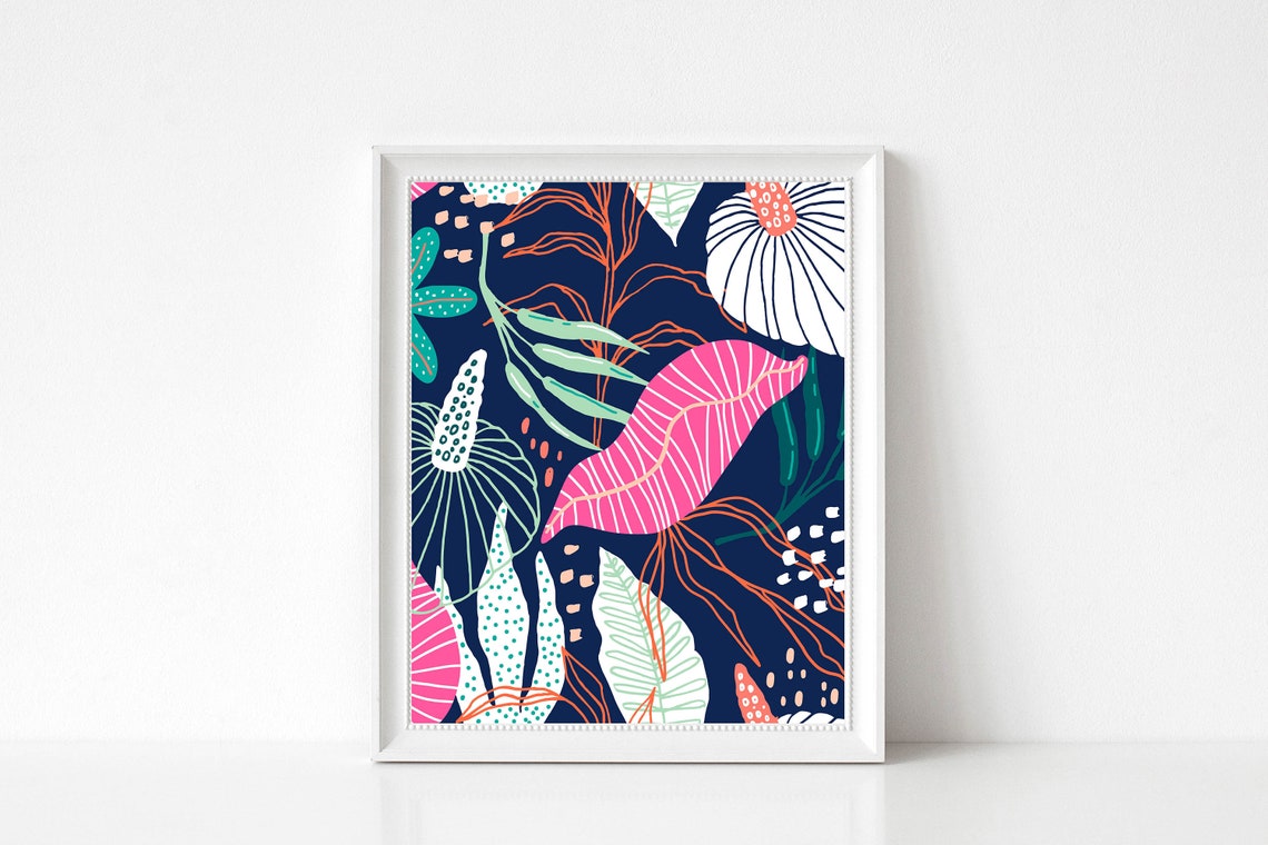 Tropical Leaf Pattern Navy Pink Anthurium Exotic Foliage Poster - Image 3