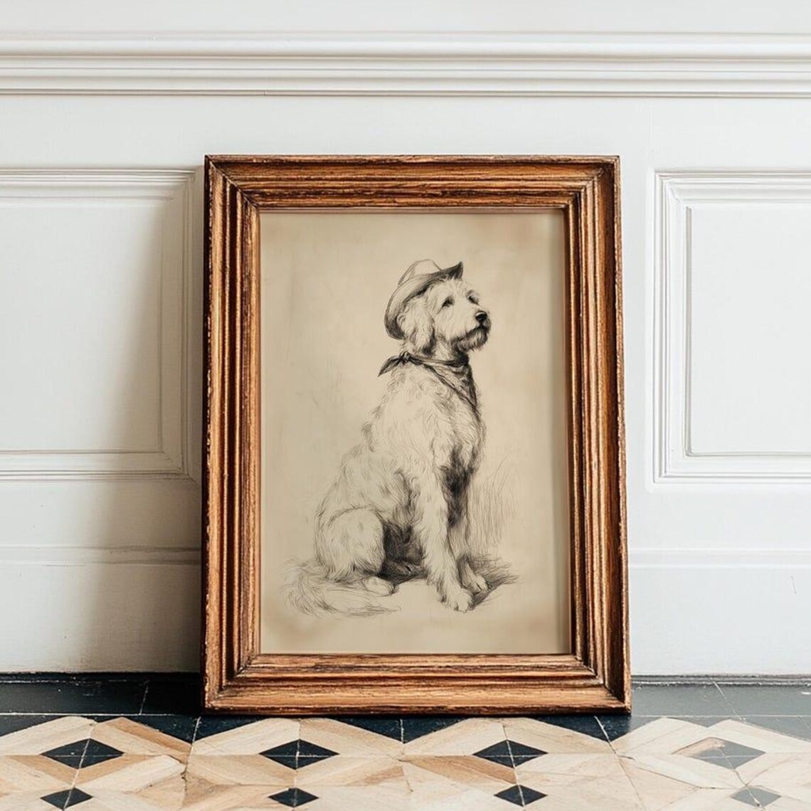 Cowboy Goldendoodle Rustic Western Dog Art Print