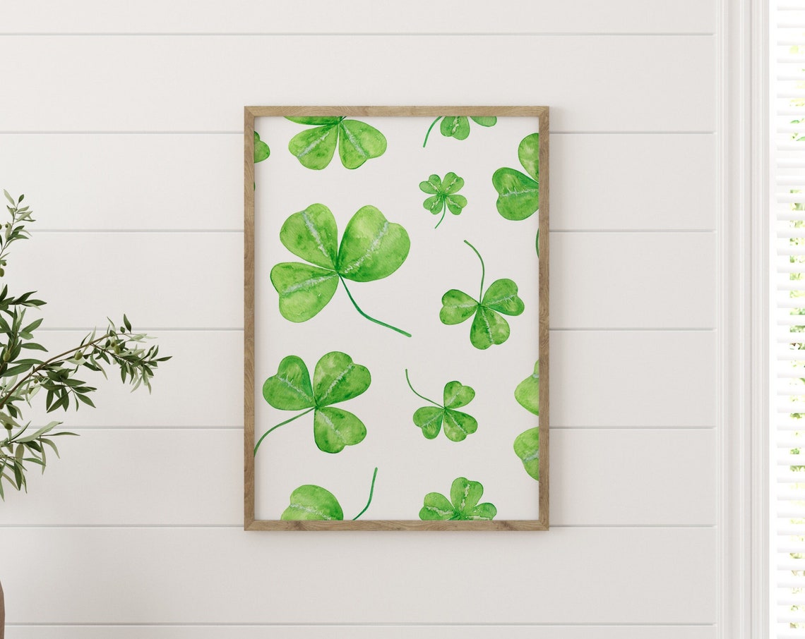 Green Clover Pattern Watercolor Shamrock St Patricks Day Art Poster