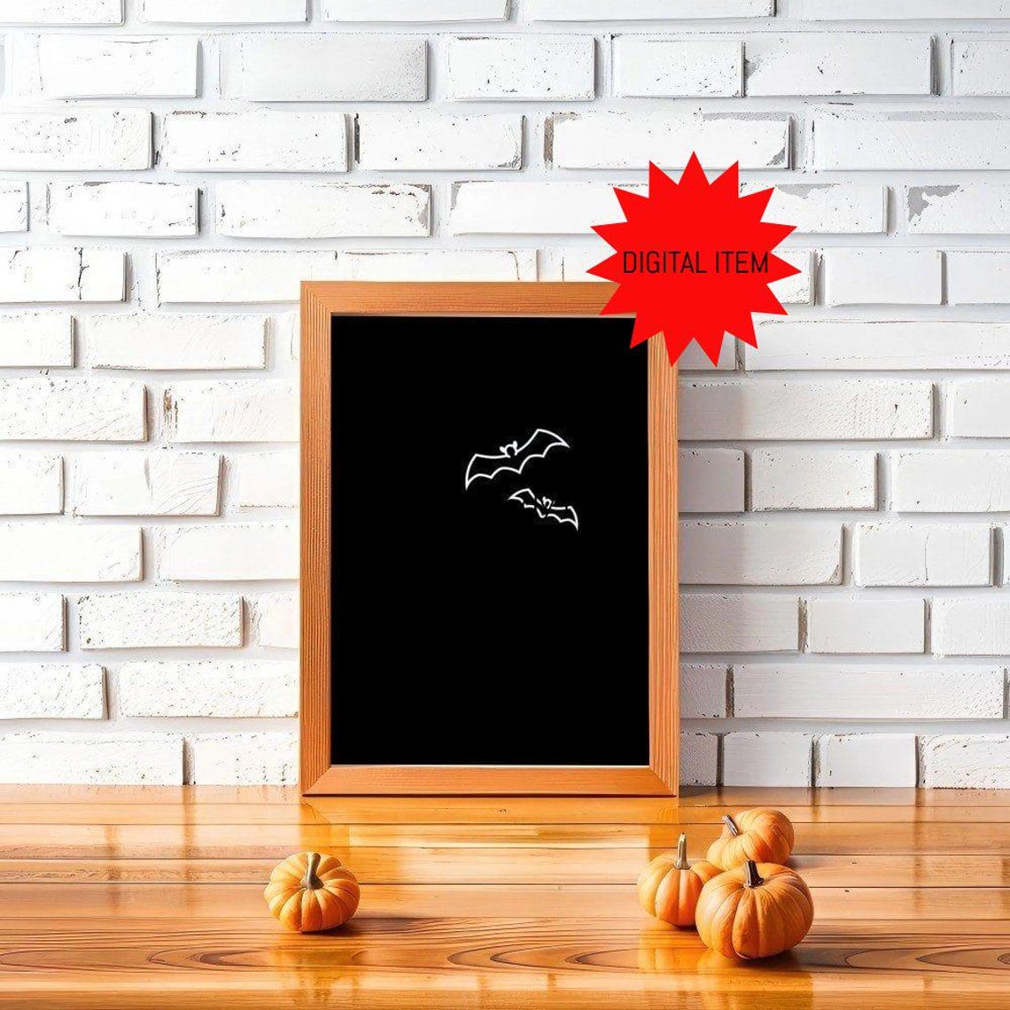 Flying Bat Duo Halloween Black Line Art Spooky Season Decor Poster