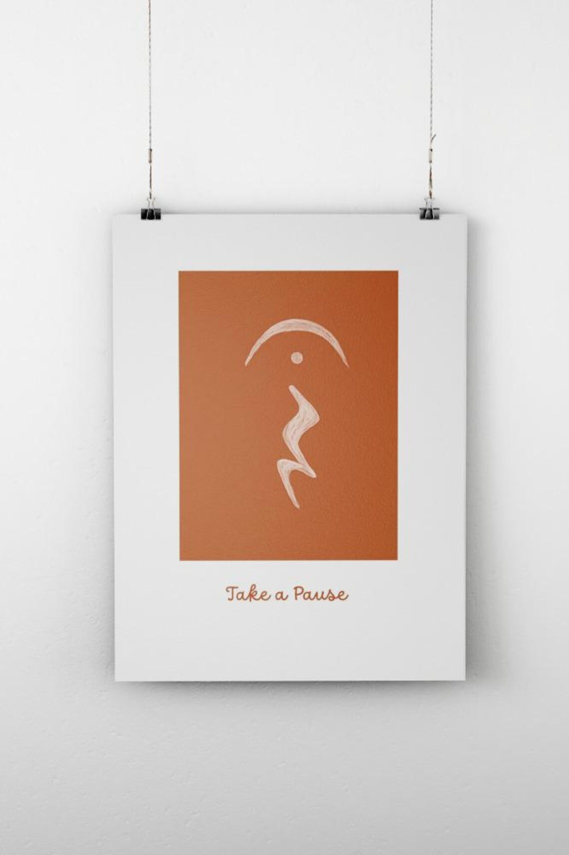 Take a Pause Terracotta Square Minimalist Line Art Inspirational Poster