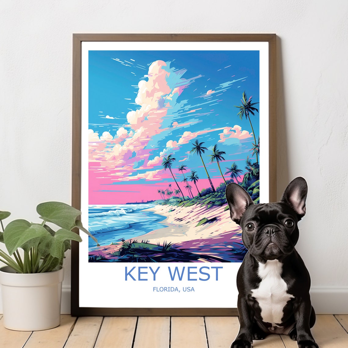 Key West Sunset Beach Palm Trees Pink Sky Florida Travel Poster - Image 3