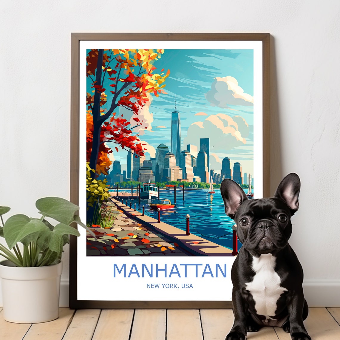 Manhattan Skyline Autumn Waterfront New York City Travel Poster - Image 3