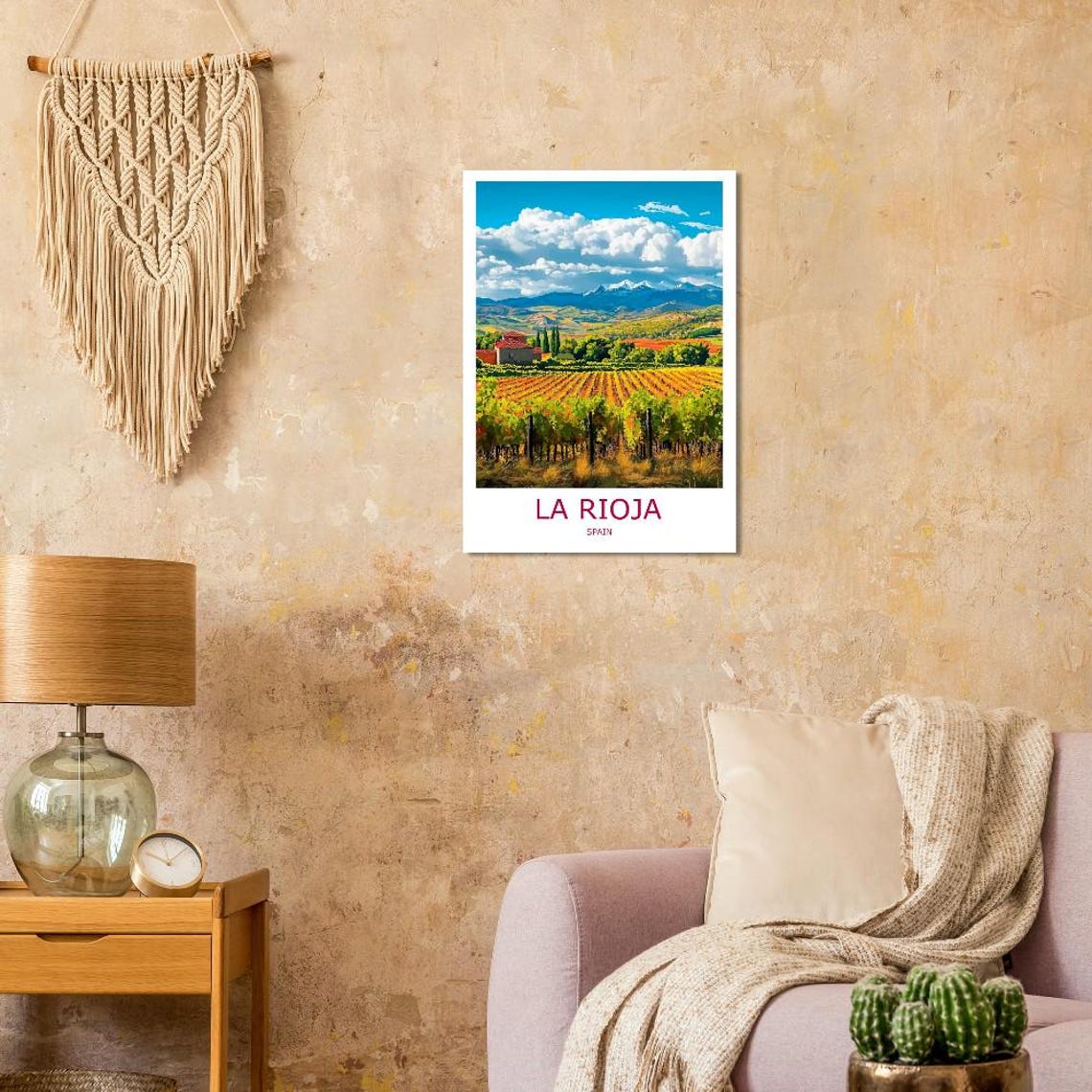 La Rioja Spain Vineyard Rows Snowy Mountain Backdrop Travel Poster - Image 3