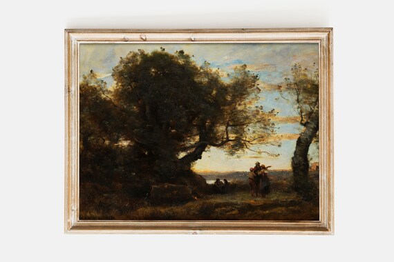 Camille Corot The Gypsies 1872 Landscape Poster Wall Art Print Vintage Field Rustic Cloudy Sky Painting Home Bedroom Kitchen Decor