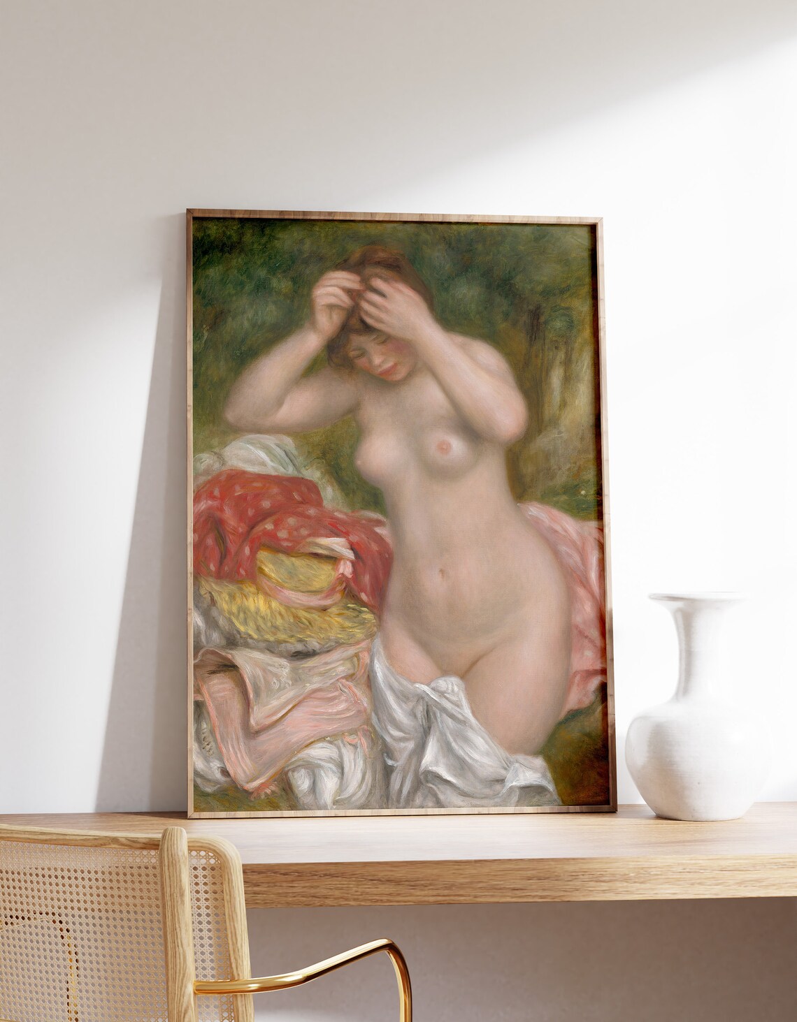 Auguste Renoir Bather Arranging Her Hair 1893 Impressionist Nude Vintage Poster