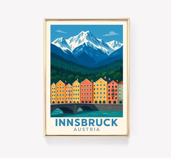 Innsbruck Austria Colorful Old Town Houses Alpine Scene Travel Poster