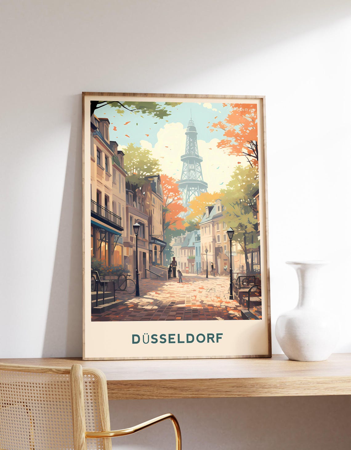 Dusseldorf Germany Autumn Street Scene Cobblestone Art Poster