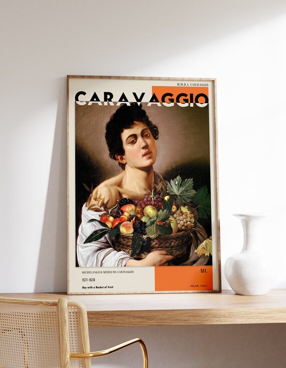 Caravaggio Print Exhibition Poster Renaissance Modern Wall Art Mid Century