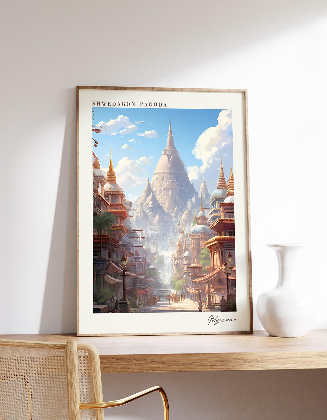 Shwedagon Pagoda Travel Poster, Myanmar Decor