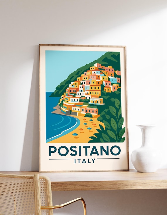 Positano Italy Amalfi Coast Colorful Hillside Town Travel Poster