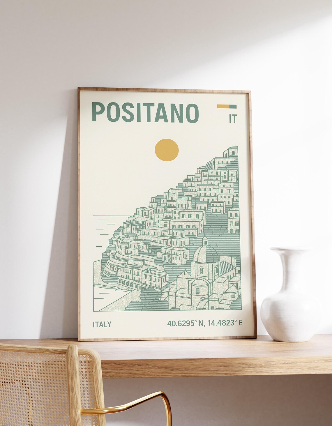 Positano Italy Amalfi Coast Minimalist Line Art Travel Poster