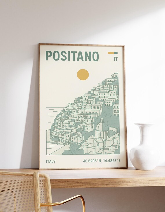 Positano Italy Amalfi Coast Minimalist Line Art Travel Poster