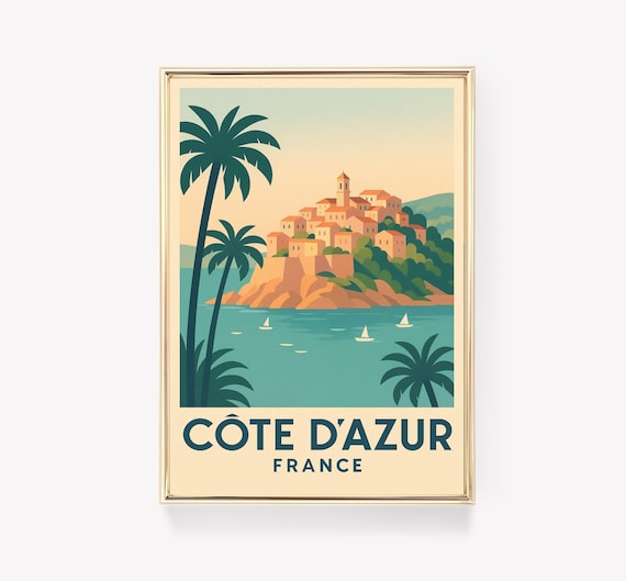 Cote d'Azur France Vintage Retro Travel Poster Riviera Coast Art