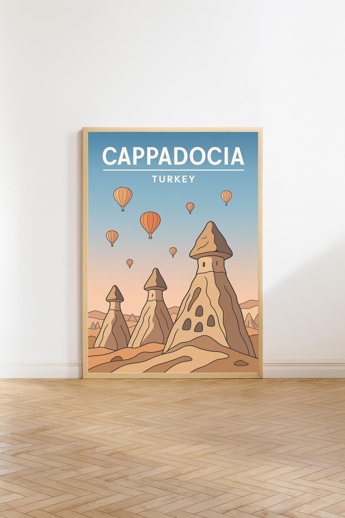 Cappadocia Vintage Travel Poster, Turkey Art Print